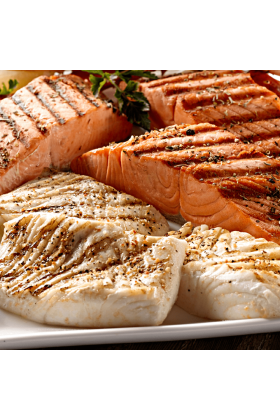 A combo pack of King Salmon, showcasing both fresh red King Salmon and White King Salmon